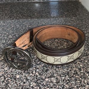 GUCCI Leather Monogram Interlocking G Belt